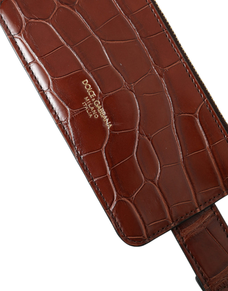 Dolce & Gabbana Brown Alligator Leather Airpods Case Wallet