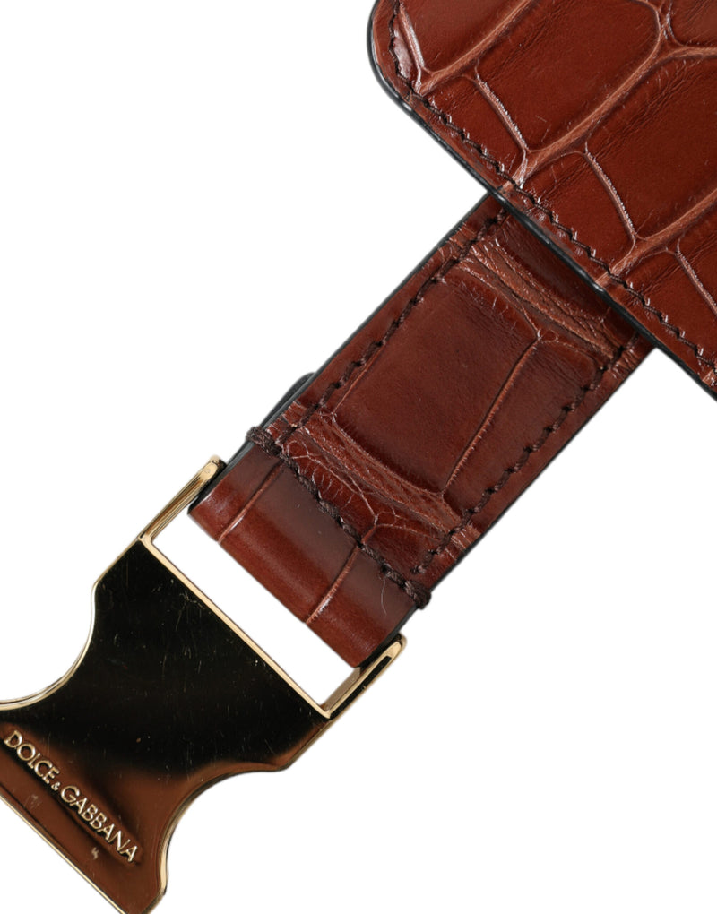 Dolce & Gabbana Brown Alligator Leather Airpods Case Wallet