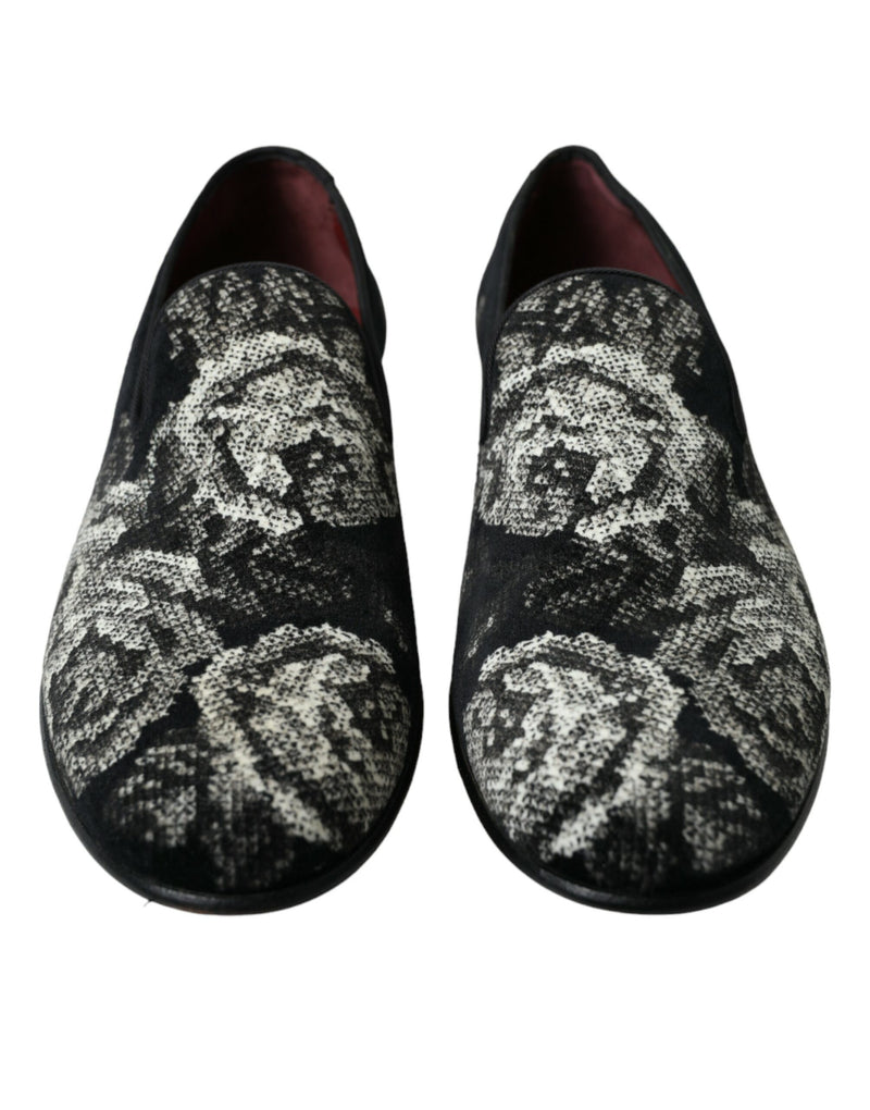 Dolce & Gabbana Black Floral Slippers - Men's Loafers