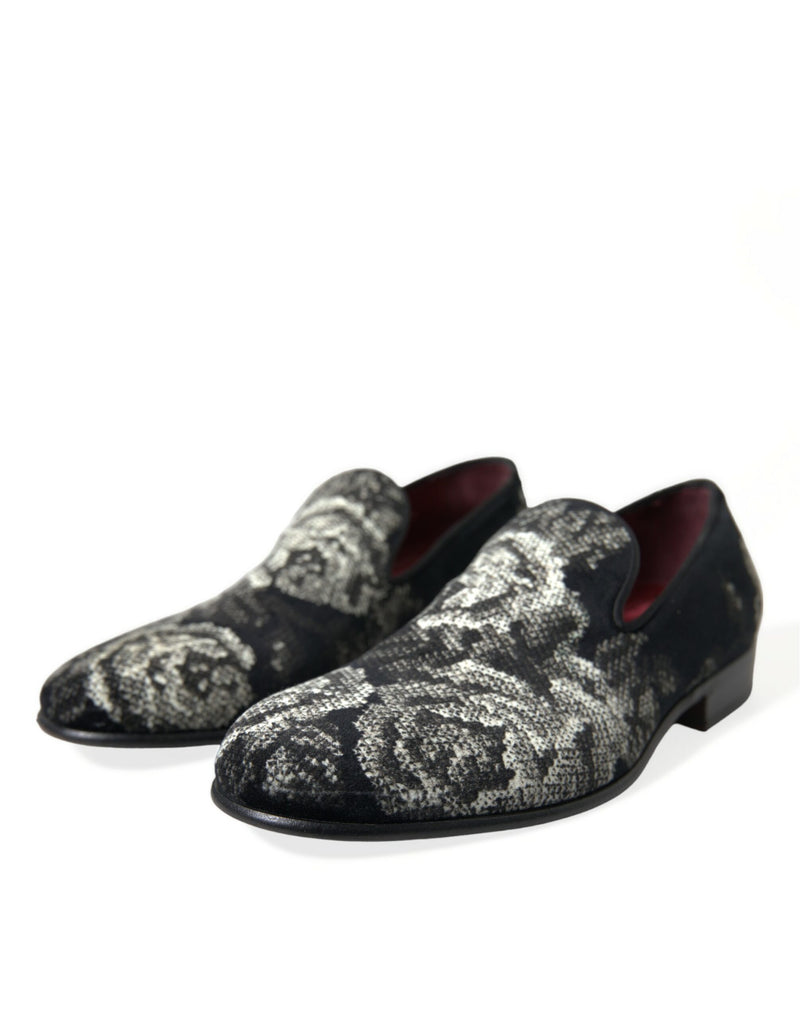Dolce & Gabbana Black Floral Slippers - Men's Loafers