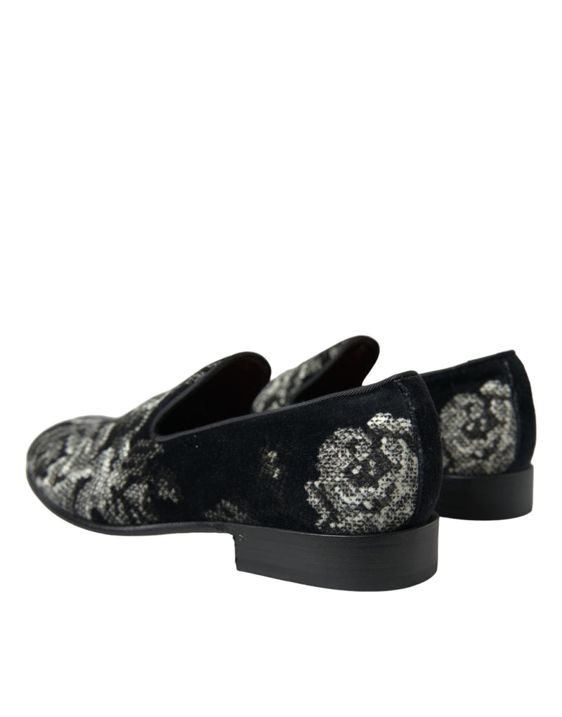 Dolce & Gabbana Black Floral Slippers - Men's Loafers