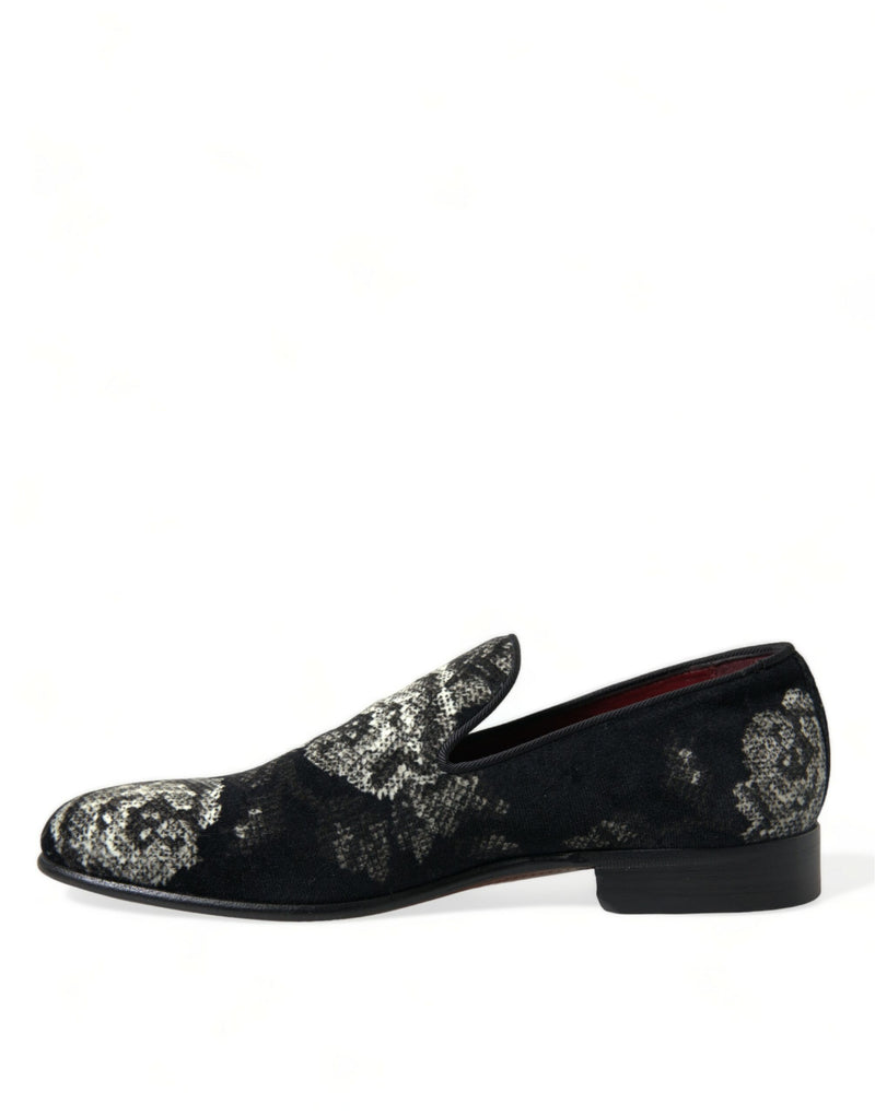 Dolce & Gabbana Black Floral Slippers - Men's Loafers