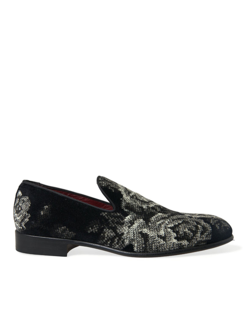Dolce & Gabbana Black Floral Slippers - Men's Loafers