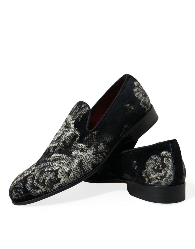 Dolce & Gabbana Black Floral Slippers - Men's Loafers
