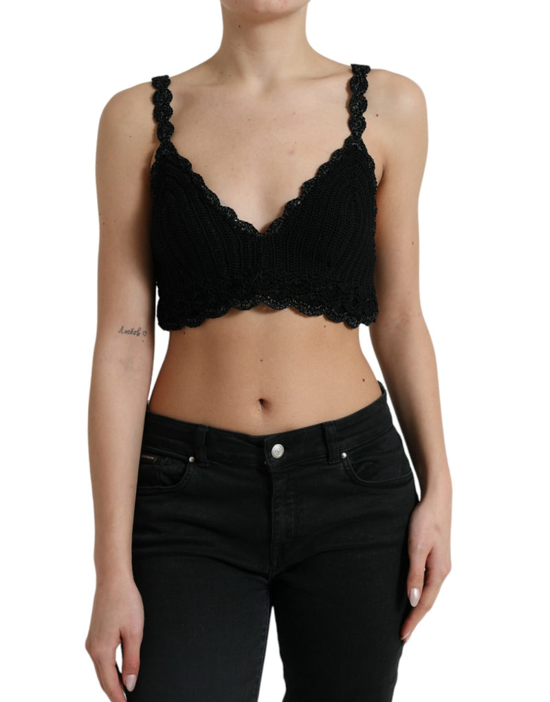 Dolce & Gabbana Black Crochet Bustier Cropped Tank Top