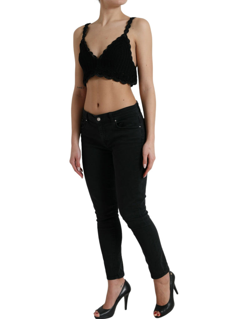 Dolce & Gabbana Black Crochet Bustier Cropped Tank Top