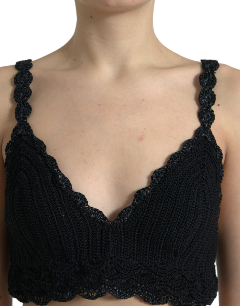 Dolce & Gabbana Black Crochet Bustier Cropped Tank Top