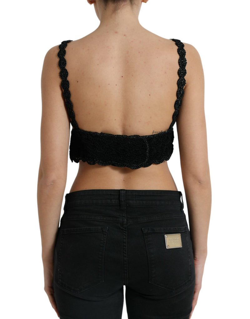 Dolce & Gabbana Black Crochet Bustier Cropped Tank Top