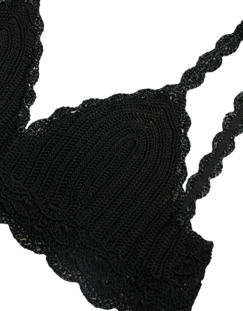 Dolce & Gabbana Black Crochet Bustier Cropped Tank Top