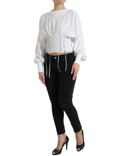 Dolce & Gabbana White Cotton Corset Cropped Long Sleeves Topclothing