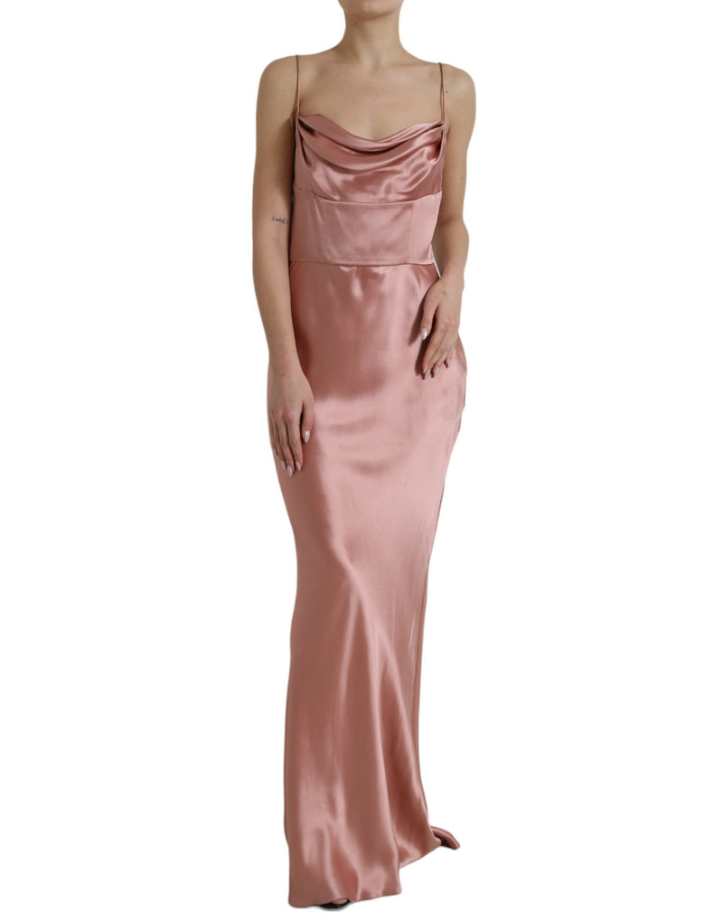 Dolce & Gabbana Robe Longue en Soie Rose à Bretelles Spaghetti