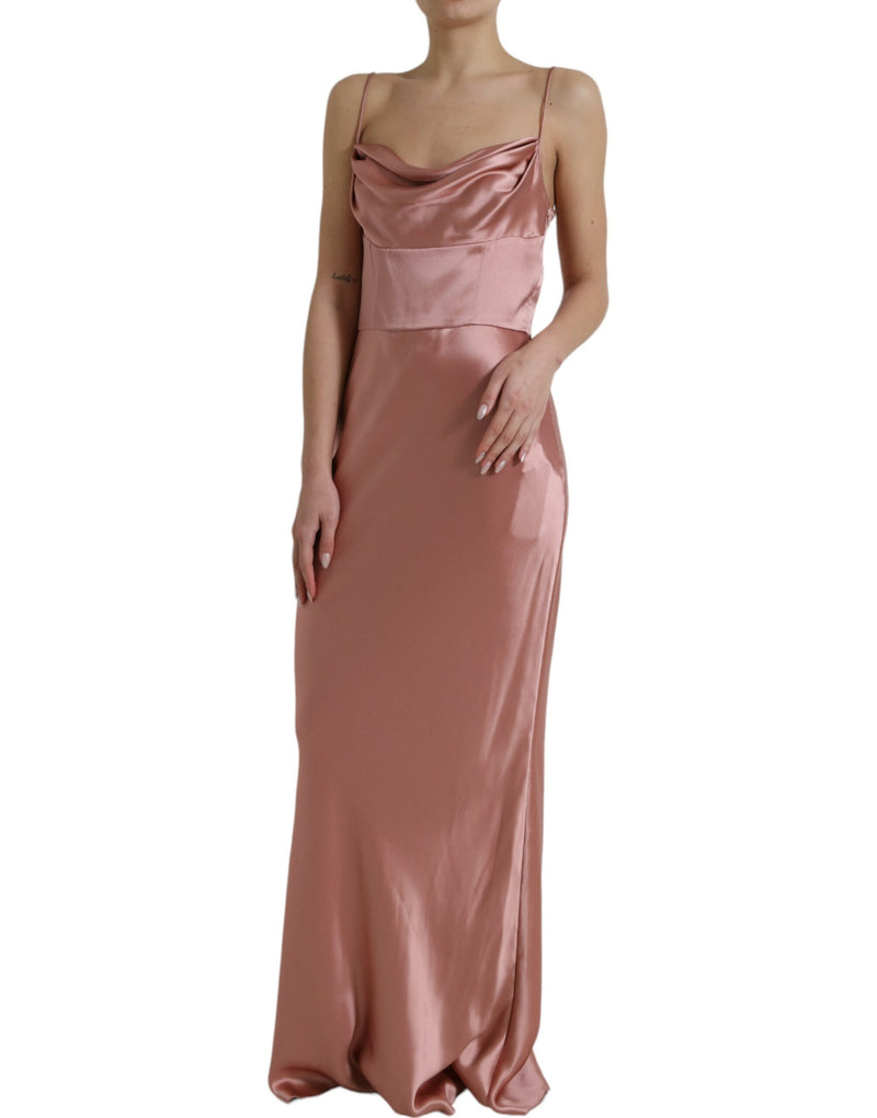 Dolce & Gabbana Robe Longue en Soie Rose à Bretelles Spaghetti