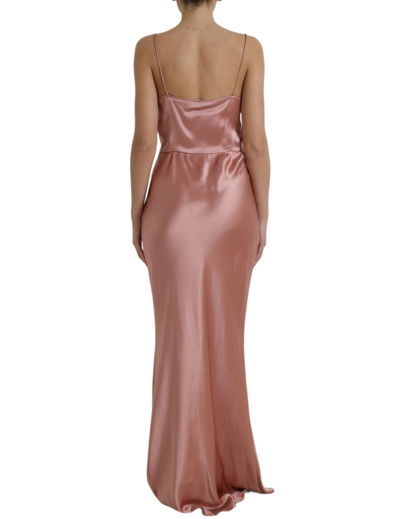 Dolce & Gabbana Robe Longue en Soie Rose à Bretelles Spaghetti