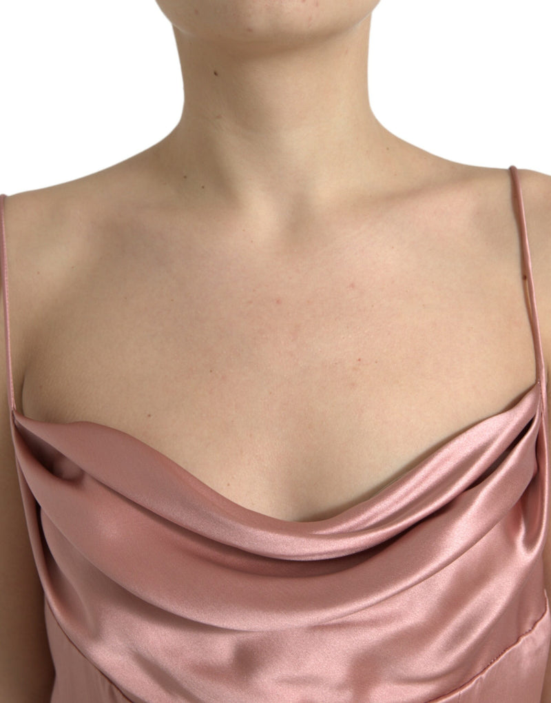 Dolce & Gabbana Robe Longue en Soie Rose à Bretelles Spaghetti