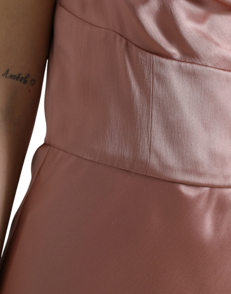 Dolce & Gabbana Robe Longue en Soie Rose à Bretelles Spaghetti