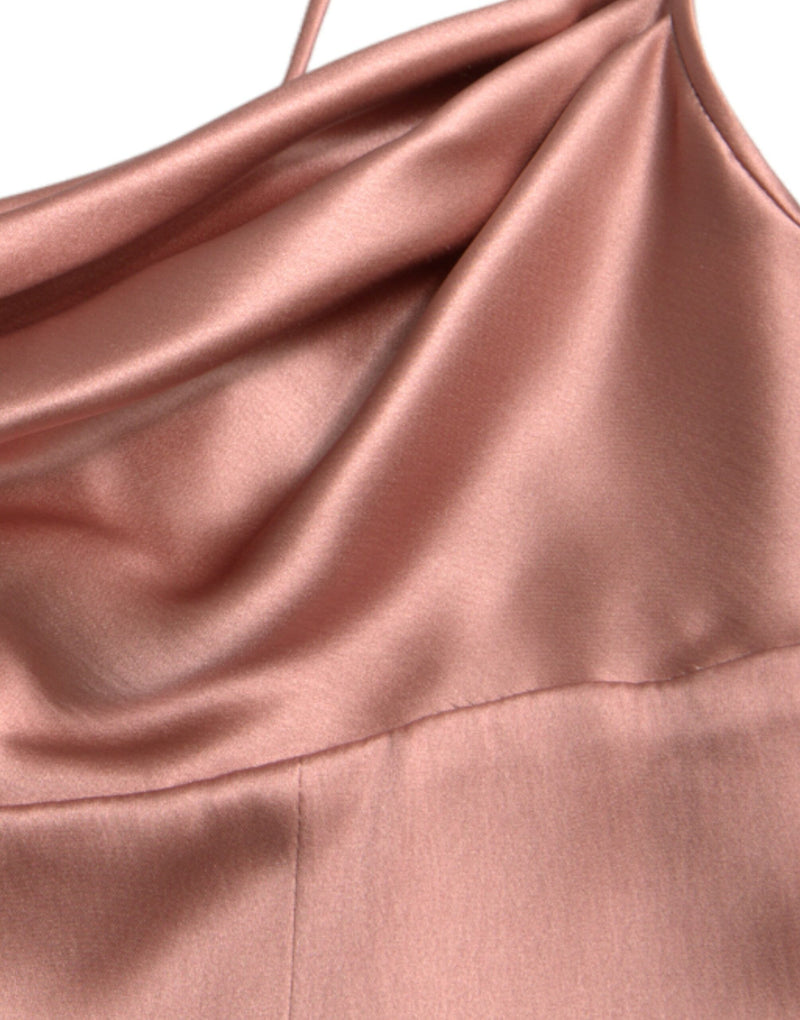 Dolce & Gabbana Robe Longue en Soie Rose à Bretelles Spaghetti