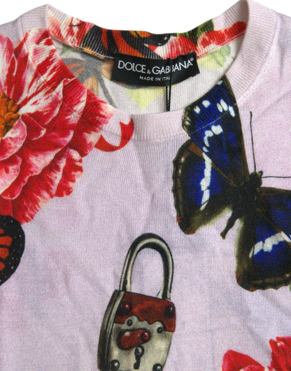 Dolce & Gabbana Multicolor Floral Padlock Butterfly Tank Top