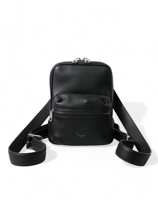 Dolce & Gabbana Zwarte Kalfsleren Logo Palermo Rugzaktas
