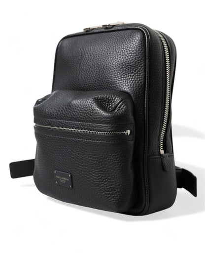 Dolce & Gabbana Zwarte Kalfsleren Logo Palermo Rugzaktas