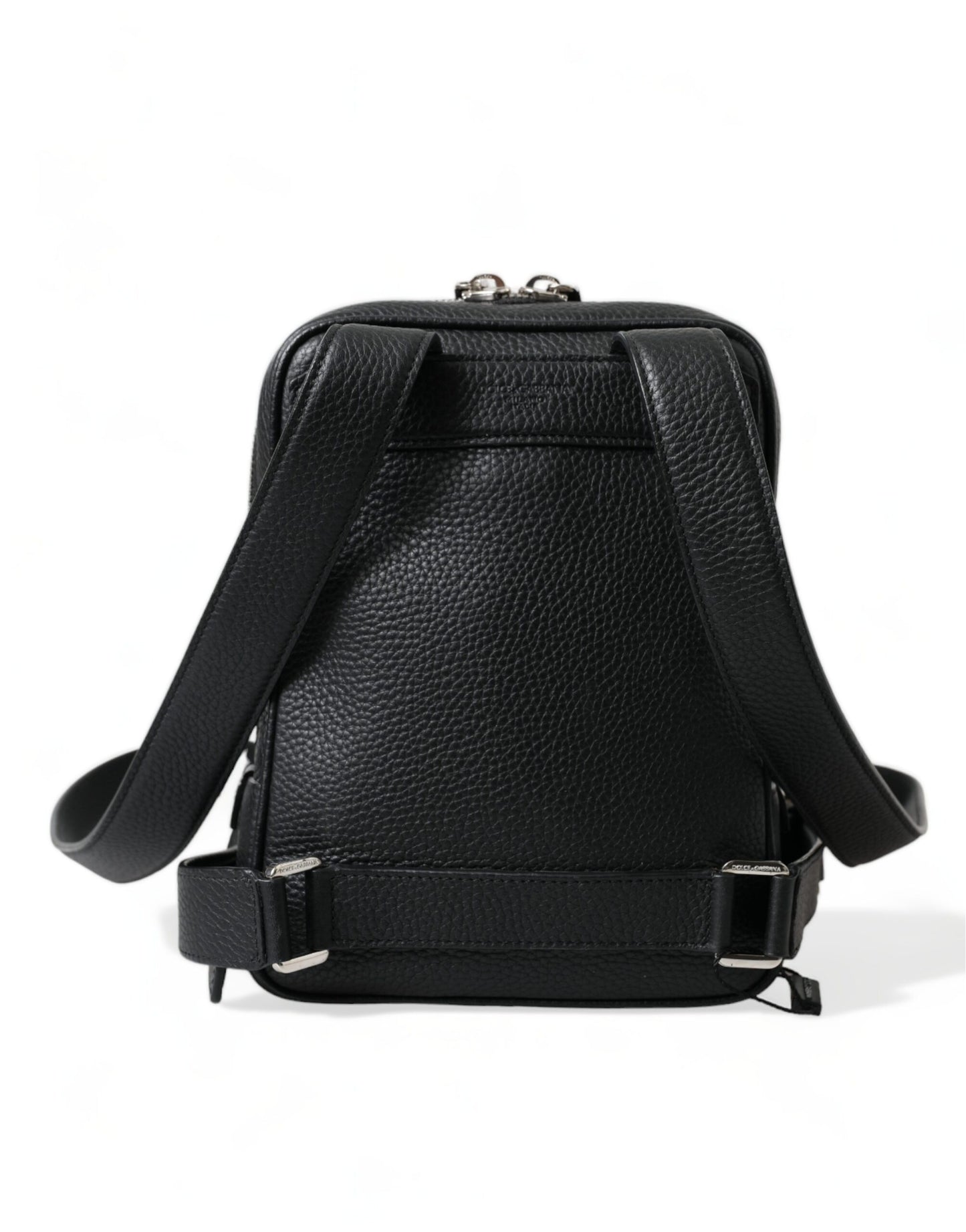 Dolce & Gabbana Zwarte Kalfsleren Logo Palermo Rugzaktas