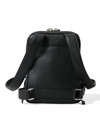 Dolce & Gabbana Zwarte Kalfsleren Logo Palermo Rugzaktas