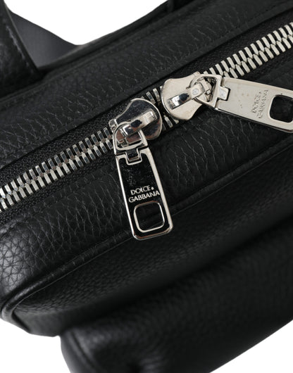 Dolce & Gabbana Zwarte Kalfsleren Logo Palermo Rugzaktas