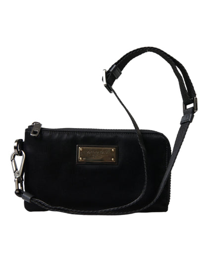 Dolce & Gabbana zwarte nylon logo plaque sleutelhanger clutch tas