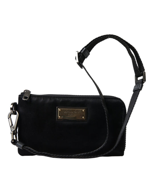 Dolce & Gabbana zwarte nylon logo plaque sleutelhanger clutch tas