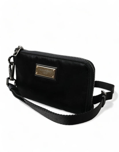 Dolce & Gabbana zwarte nylon logo plaque sleutelhanger clutch tas