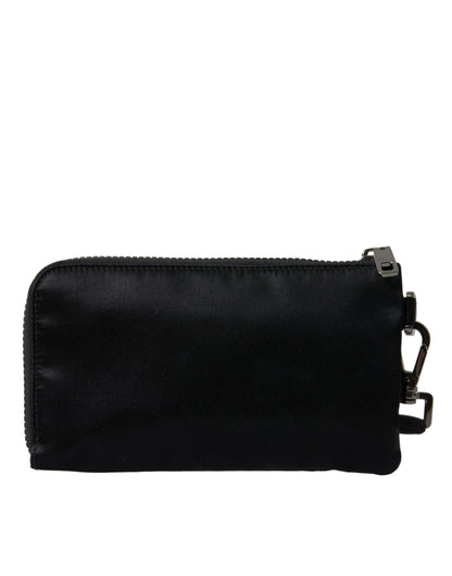 Dolce & Gabbana zwarte nylon logo plaque sleutelhanger clutch tas