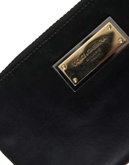 Dolce & Gabbana zwarte nylon logo plaque sleutelhanger clutch tas