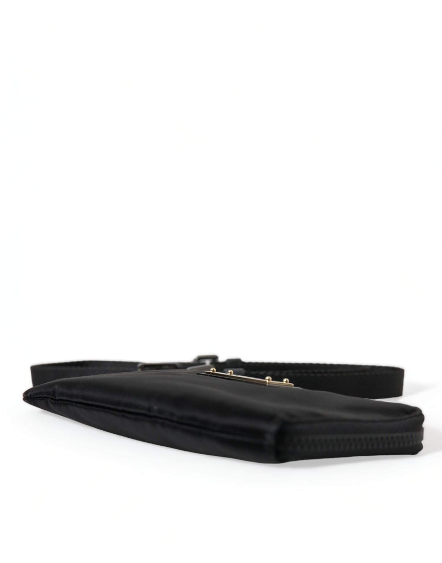 Dolce & Gabbana zwarte nylon logo plaque sleutelhanger clutch tas