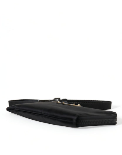 Dolce & Gabbana zwarte nylon logo plaque sleutelhanger clutch tas