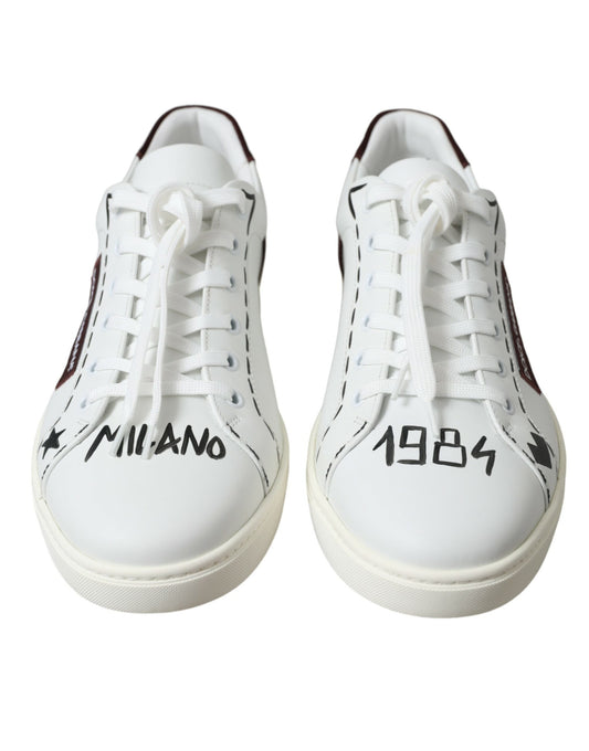Dolce & Gabbana White Bordeaux Leather Logo Low Top Sneakers