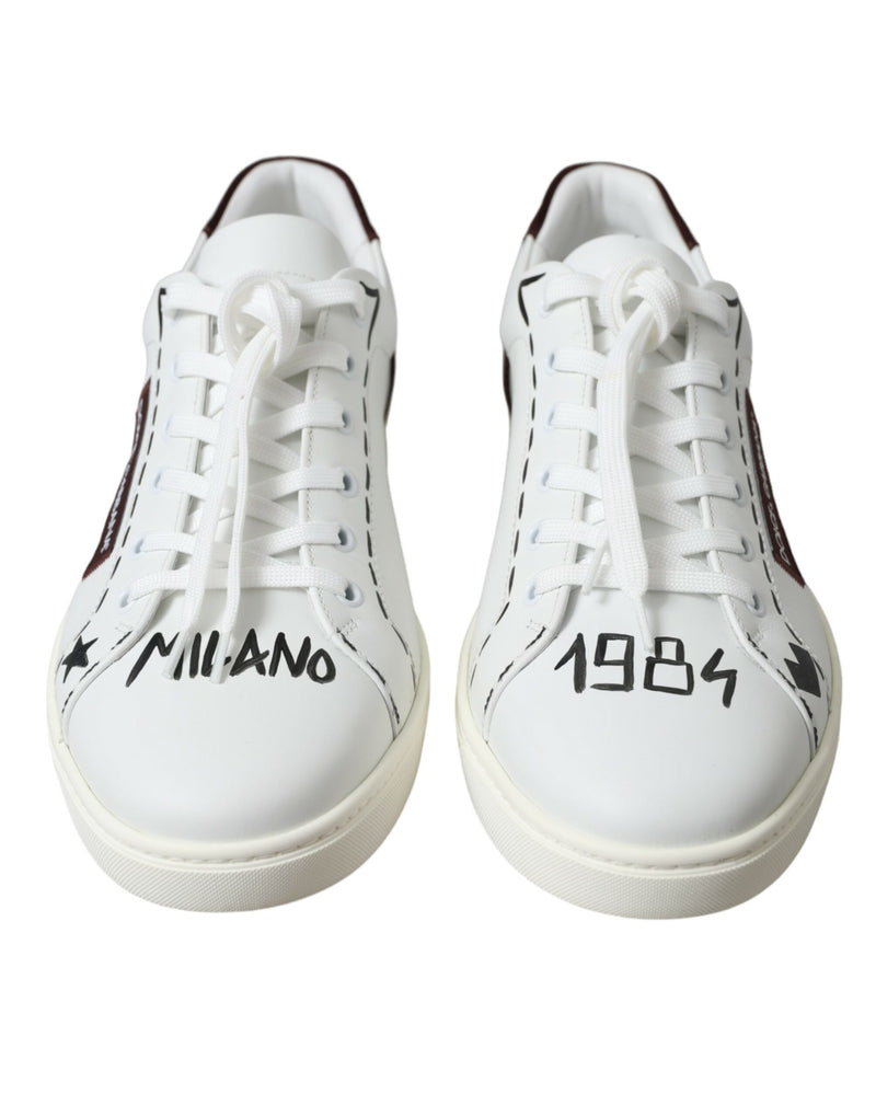 Dolce & Gabbana White Bordeaux Leather Logo Low Top Sneakers