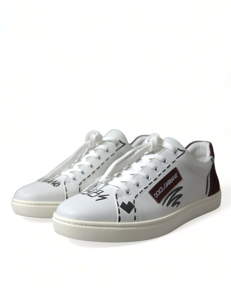 Dolce & Gabbana White Bordeaux Leather Logo Low Top Sneakers