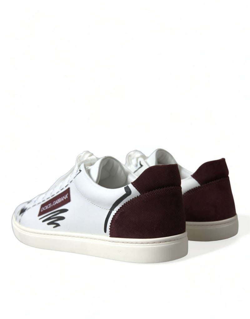 Dolce & Gabbana White Bordeaux Leather Logo Low Top Sneakers