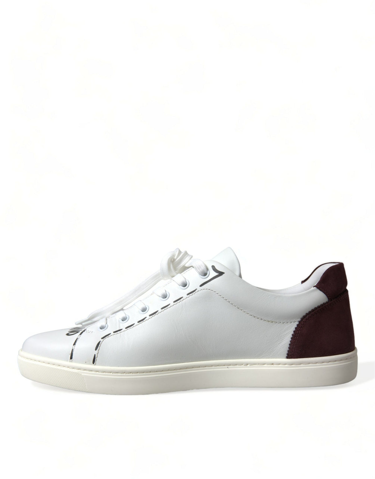 Dolce & Gabbana White Bordeaux Leather Logo Low Top Sneakers