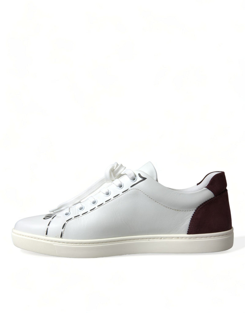 Dolce & Gabbana White Bordeaux Leather Logo Low Top Sneakers