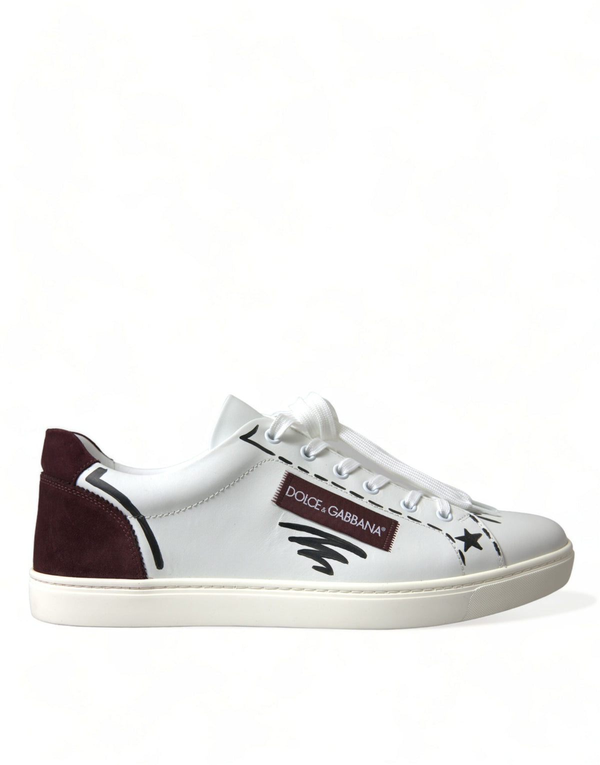 Dolce & Gabbana White Bordeaux Leather Logo Low Top Sneakers