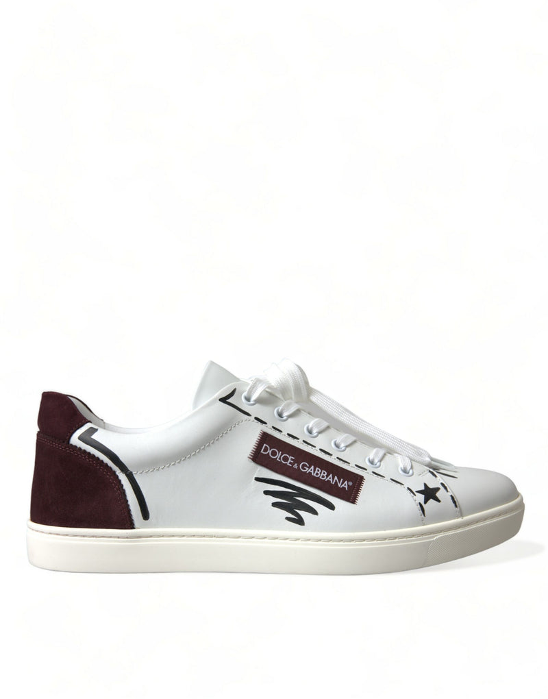 Dolce & Gabbana White Bordeaux Leather Logo Low Top Sneakers