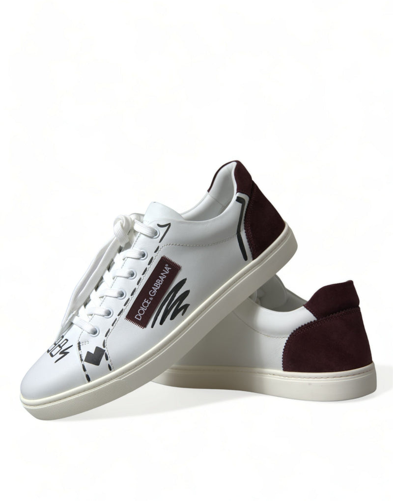 Dolce & Gabbana White Bordeaux Leather Logo Low Top Sneakers