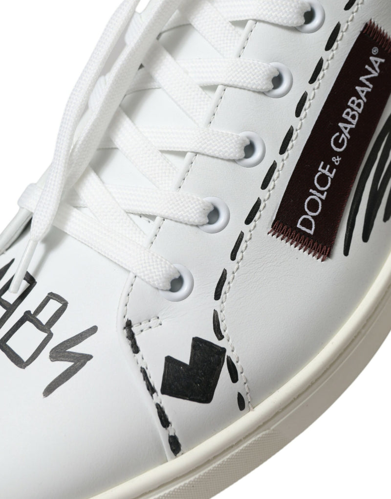 Dolce & Gabbana White Bordeaux Leather Logo Low Top Sneakers
