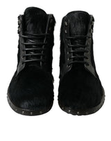 Dolce & Gabbana Black Pony Style Leather Mid Calf Boots