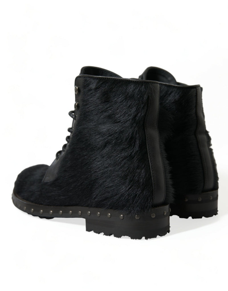 Dolce & Gabbana Black Pony Style Leather Mid Calf Boots