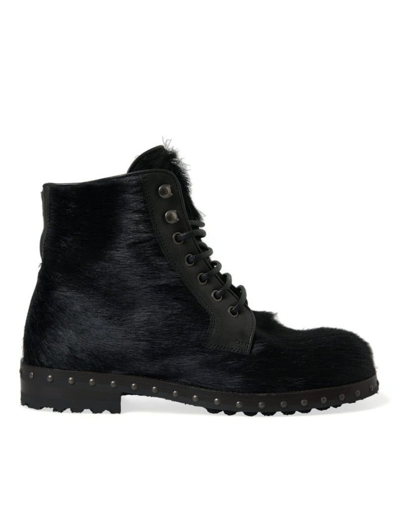 Dolce & Gabbana Black Pony Style Leather Mid Calf Boots
