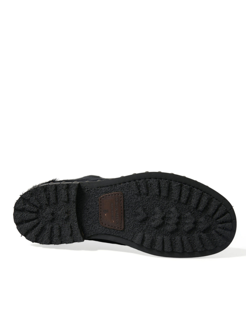 Dolce & Gabbana Black Pony Style Leather Mid Calf Boots