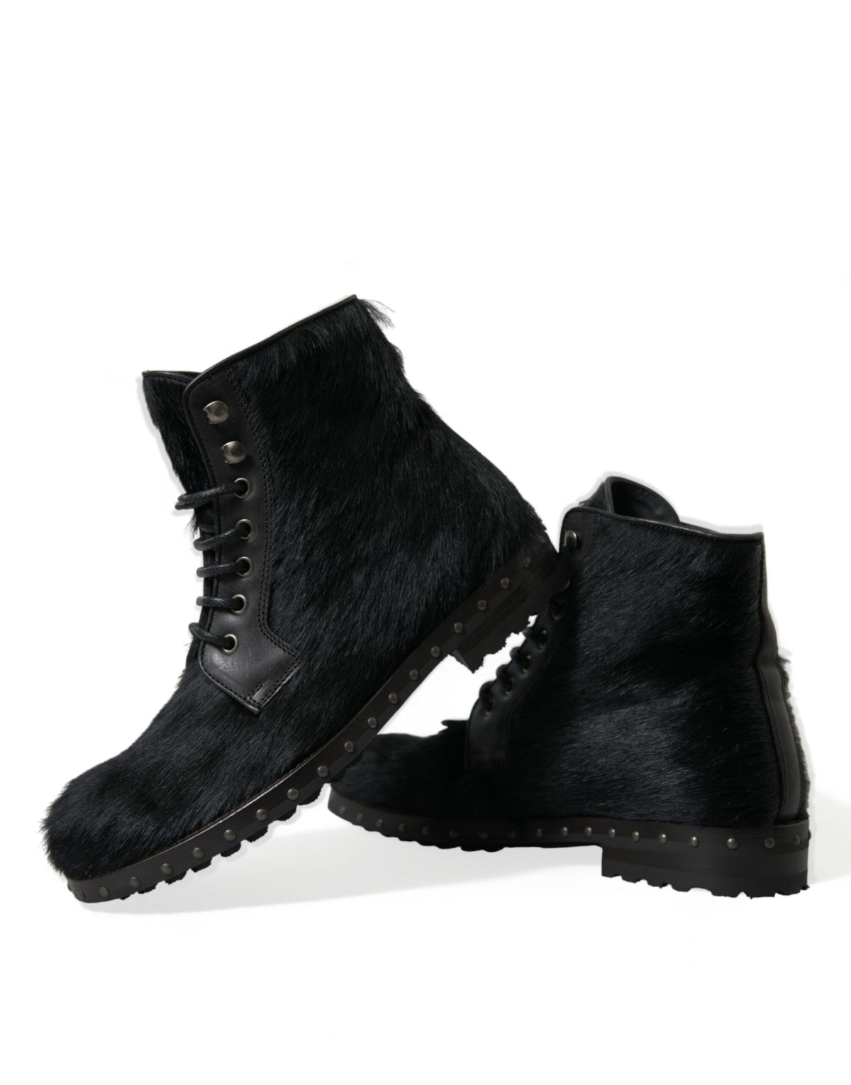 Dolce & Gabbana Black Pony Style Leather Mid Calf Boots
