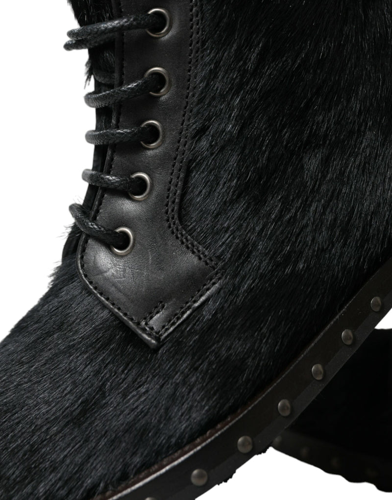 Dolce & Gabbana Black Pony Style Leather Mid Calf Boots