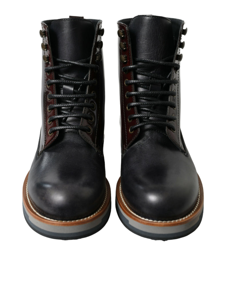Dolce & Gabbana Bagheria Bottes en Cuir Noir et Bordeaux